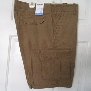 Sonoma Mens Flat Front Tan Cotton Stretch 6-Pocket Cargo Hiking Short NWT - 38W